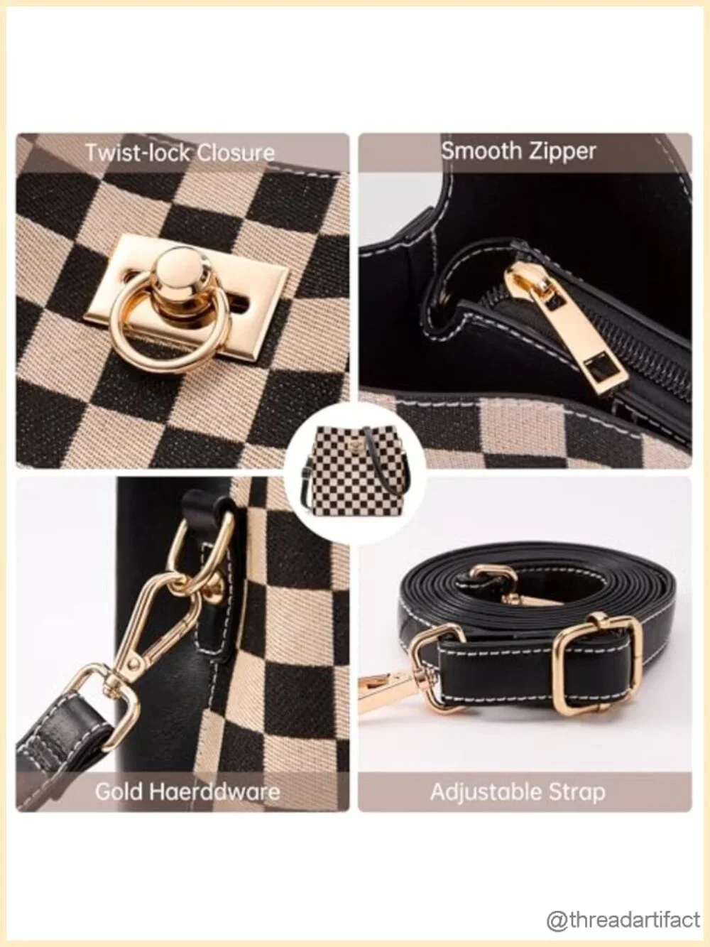 Faux Leather Bucket Crossbody Bag with Multi Pockets